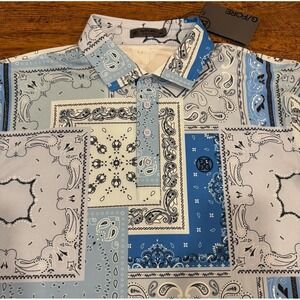 G/FORE Blue Paisley Geometric Bandana Performance Stretch Golf Polo Shirt Men XL